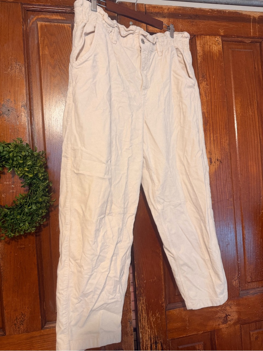 American Eagle Outfitters Cream Corduroy Drawstring Pants